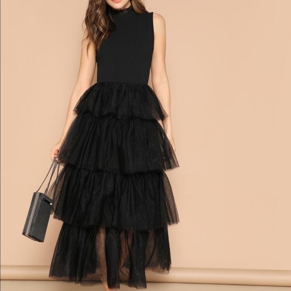 SHEIN Dresses & Skirts - Mixed Media Layered Mesh Ruffle Dress